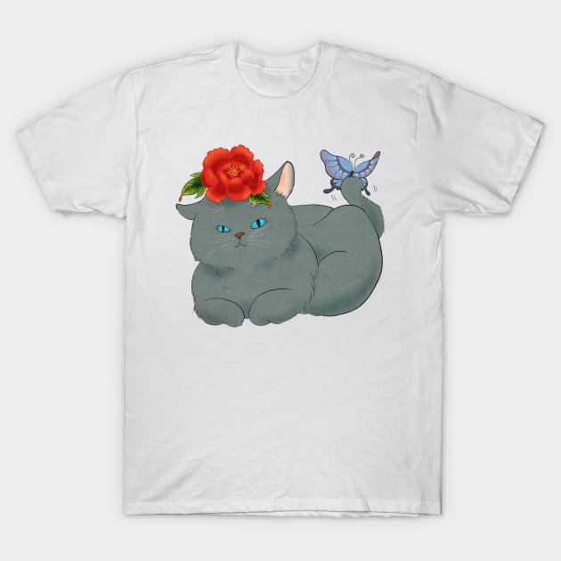 Minhwa: Cat and Butterfly C Type T-Shirt by koreanfolkpaint